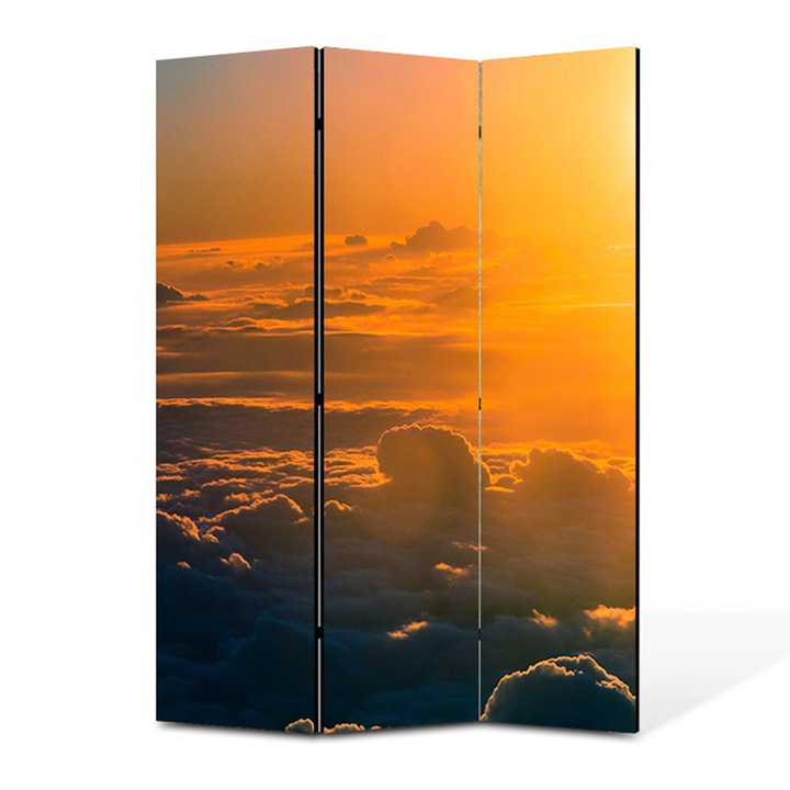 Paravan 3 piese Premium TrueColor, Art Star, Soare deasupra norilor, Panza pe cadru de lemn, Decoratiuni Moderne pentru Casa, 3 Panouri de 45 x 150, 135 x 150 cm