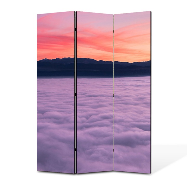 Paravan 3 piese Premium TrueColor, Art Star, Lumea de peste nori, Panza pe cadru de lemn, Decoratiuni Moderne pentru Casa, 3 Panouri de 35 x 180, 105 x 180 cm