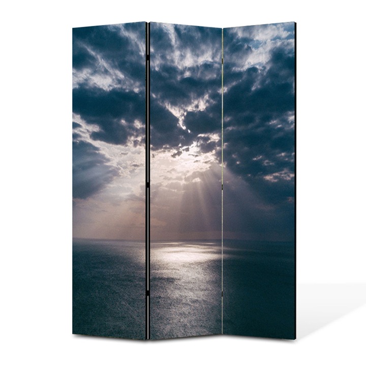 Paravan 3 piese Premium TrueColor, Art Star, Soare printre norii furtunosi, Panza pe cadru de lemn, Decoratiuni Moderne pentru Casa, 3 Panouri de 45 x 150, 135 x 150 cm