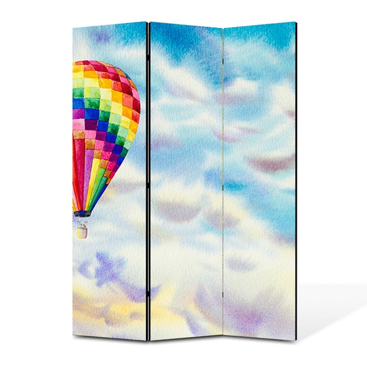 Paravan 3 piese Premium TrueColor, Art Star, Printre nori, Panza pe cadru de lemn, Decoratiuni Moderne pentru Casa, 3 Panouri de 35 x 150, 105 x 150 cm