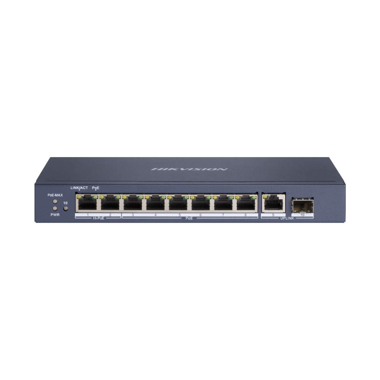 Switch Hikvision 8 x porturi Gigabit PoE ,fara management, 6 Gigabit PoE, 2 x Gibabit Hi-PoE
