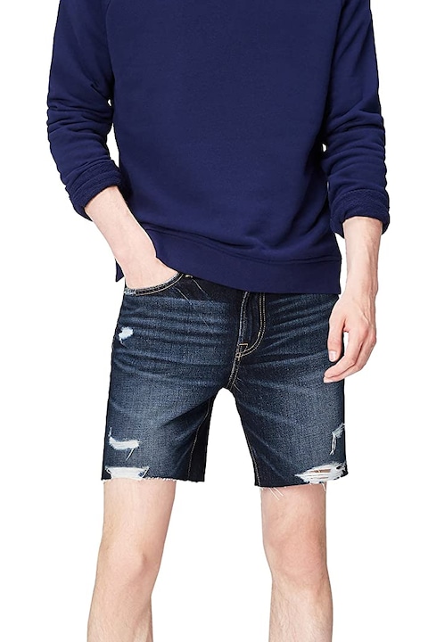 Férfi rövid farmerek keresése 0079213-AZ14495, szakadt hatású, sötétkék/indigó, W38/XL