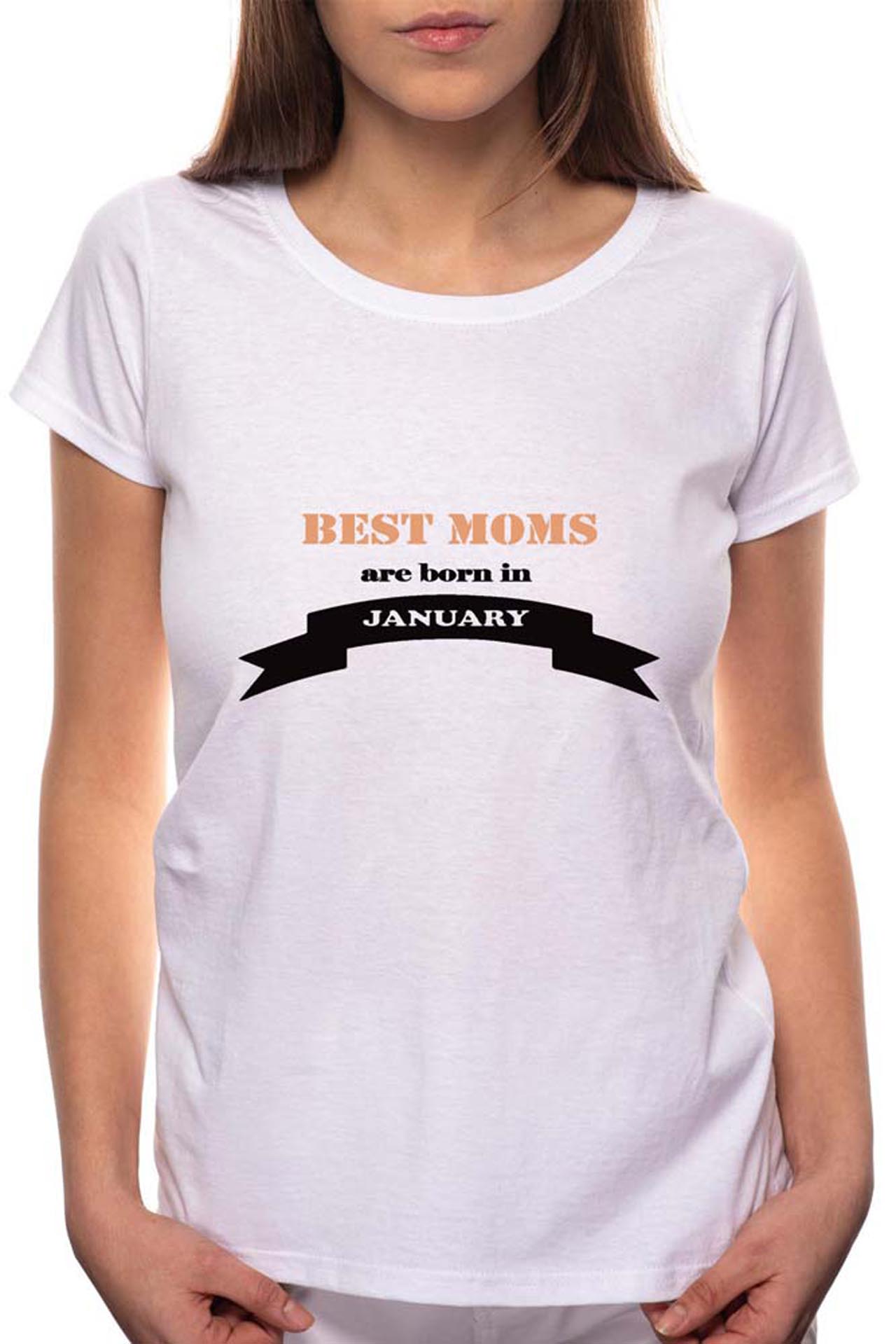 Tricou dama, Born In January, 100% Bumbac, W14, Alb