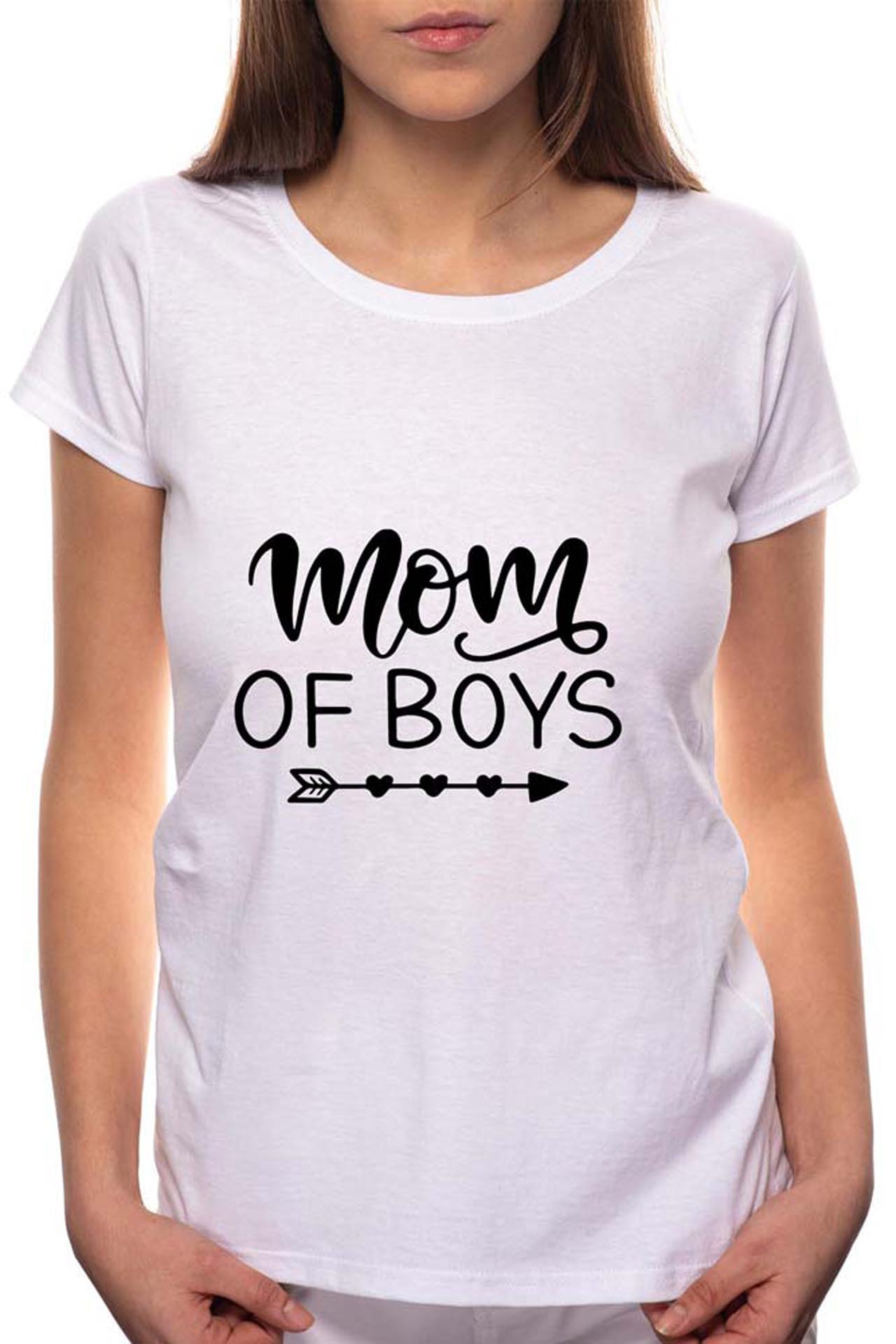Tricou dama, Mom If Boy, 100% Bumbac, W17, Alb