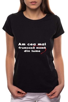 Tricou dama, Am Cea Mai Frumoasa, 100% Bumbac, B16, Negru Tricou dama, Am Cea Mai Frumoasa, 100% Bumbac, B16, Negru