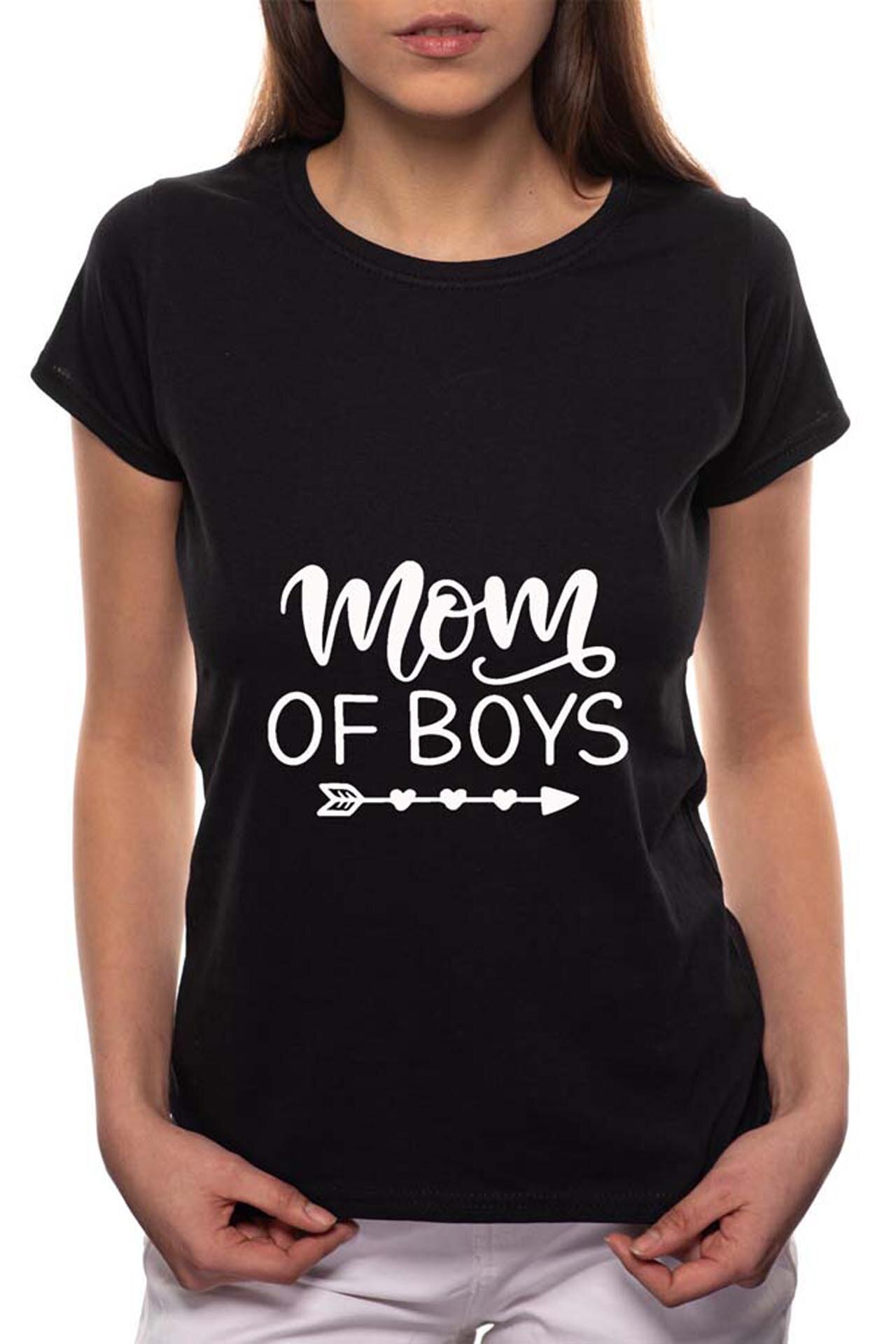 Tricou dama, Mom If Boy, 100% Bumbac, B17, Negru