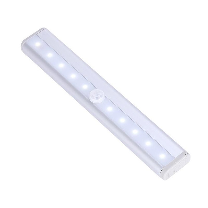 Lampa LED cu senzor de miscare pe baterii, pentru dressing, scari, dulapuri, hol, cu banda autoadeziva, 19x3 cm