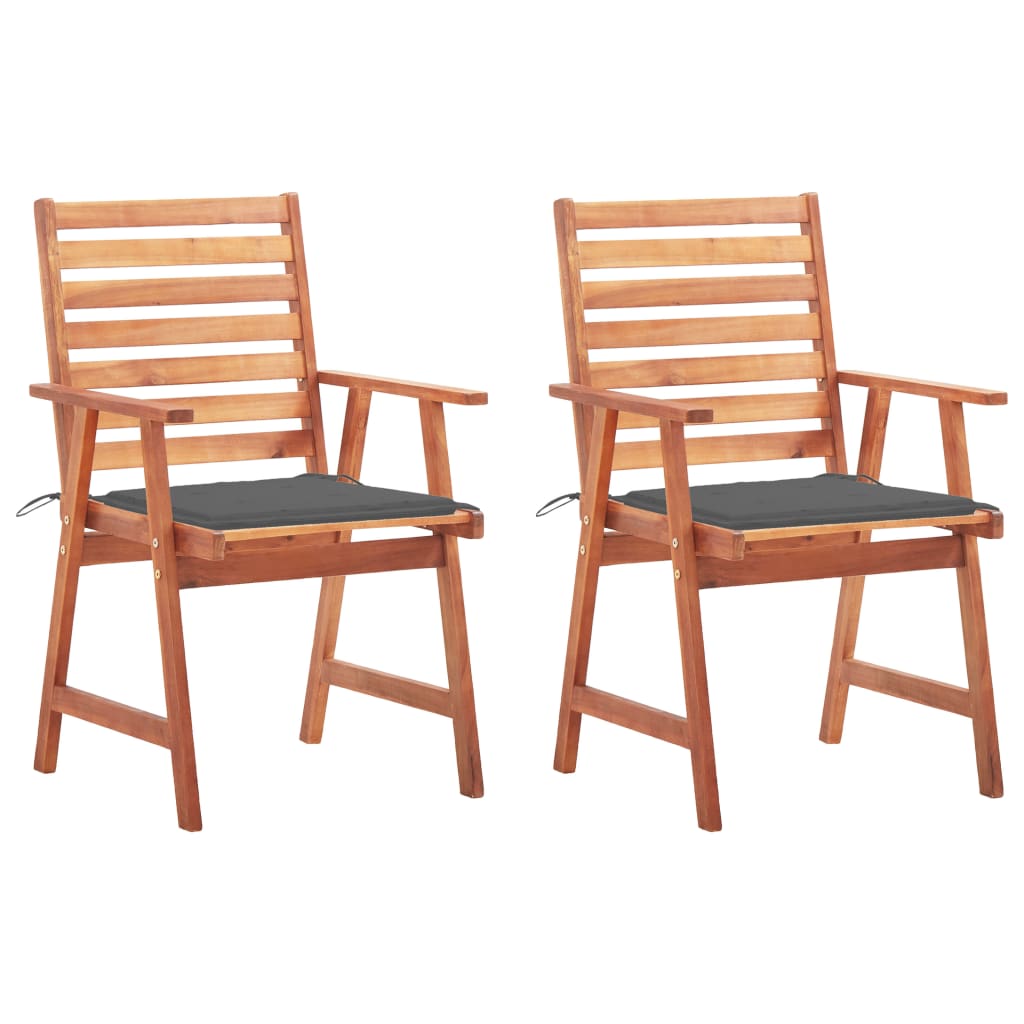 Set de 2 scaune de exterior, vidaXL, Lemn de acacia-Poliester, 56 x 62 x 92 cm, Maro/Perne antracit