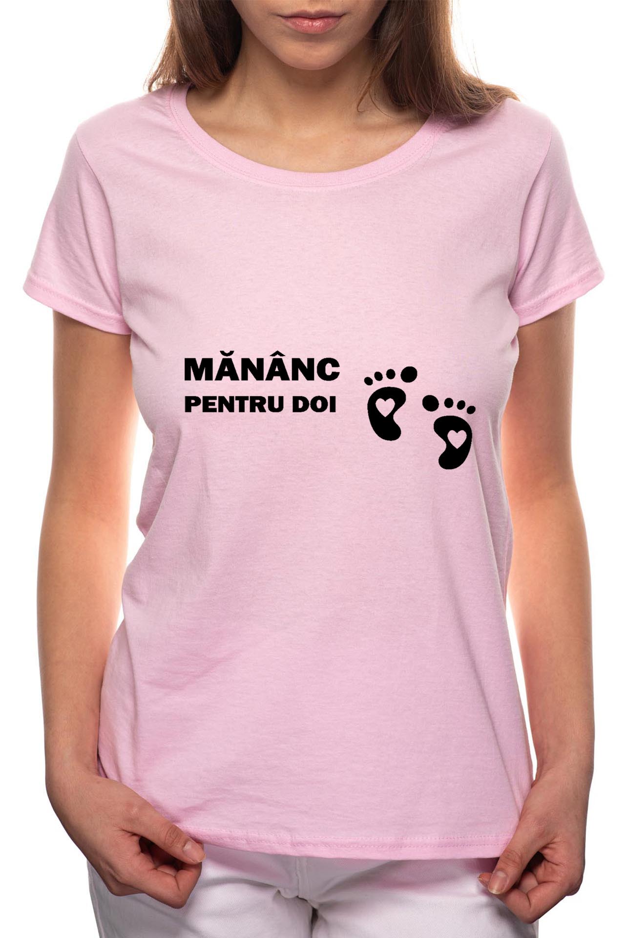 Tricou dama, Mananc Pentru Doi, 100% Bumbac, P96, Roz