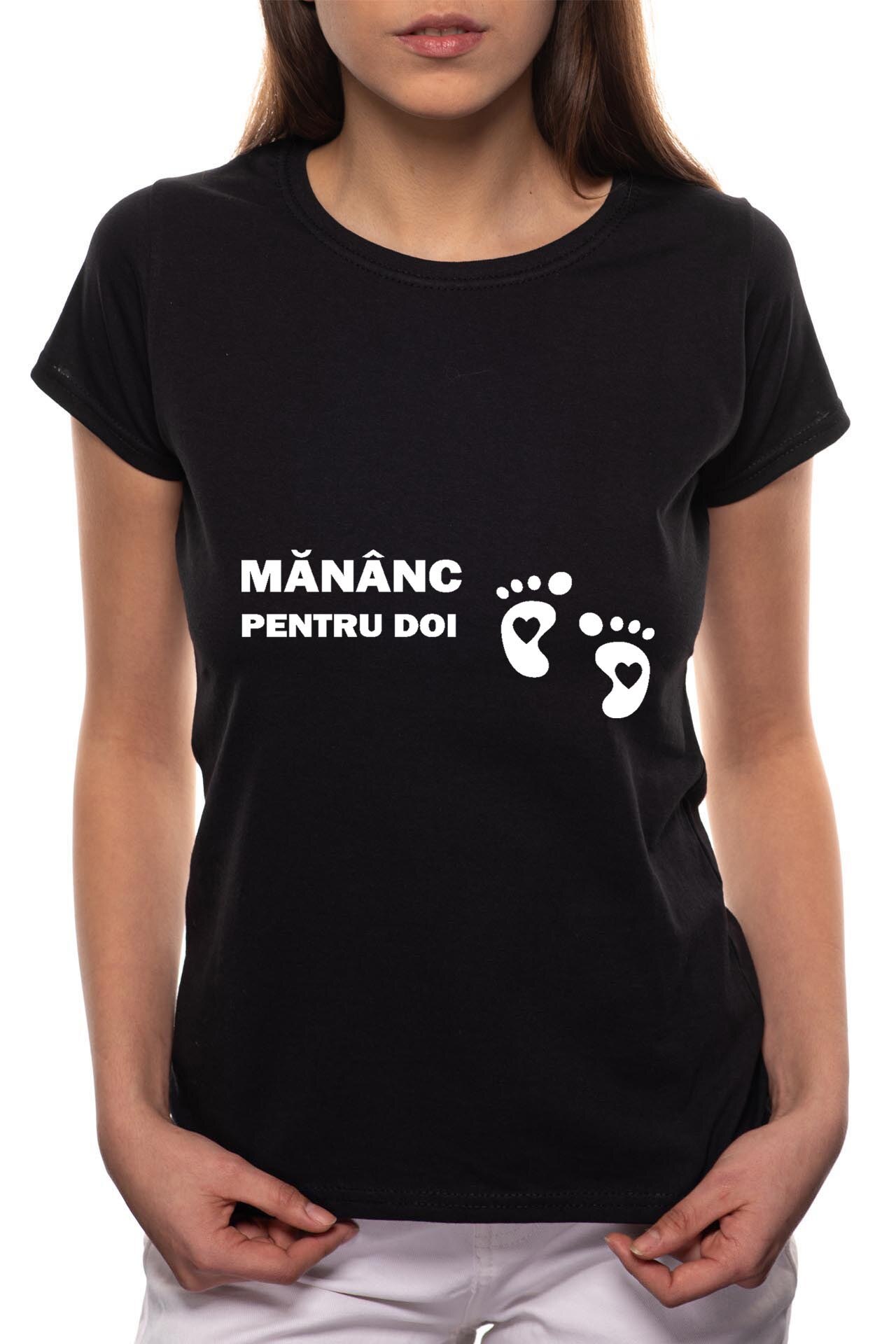 Tricou dama, Mananc Pentru Doi, 100% Bumbac, B96, Negru