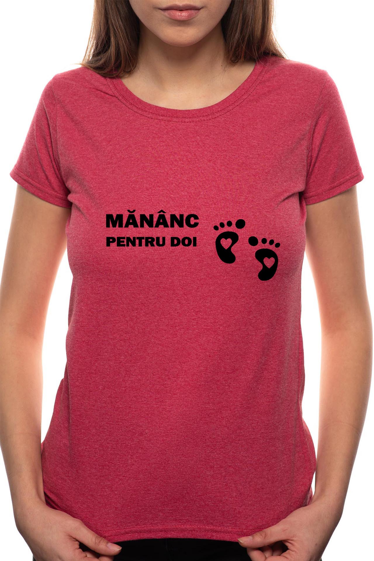 Tricou dama, Mananc Pentru Doi, 100% Bumbac, BR96, Bordeaux Red