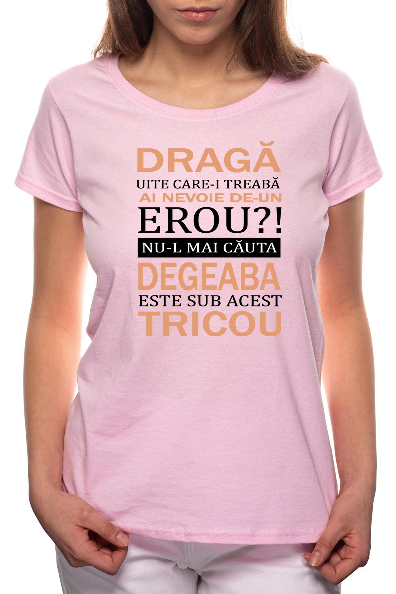 Tricou dama, Erou, 100% Bumbac, P53, Roz
