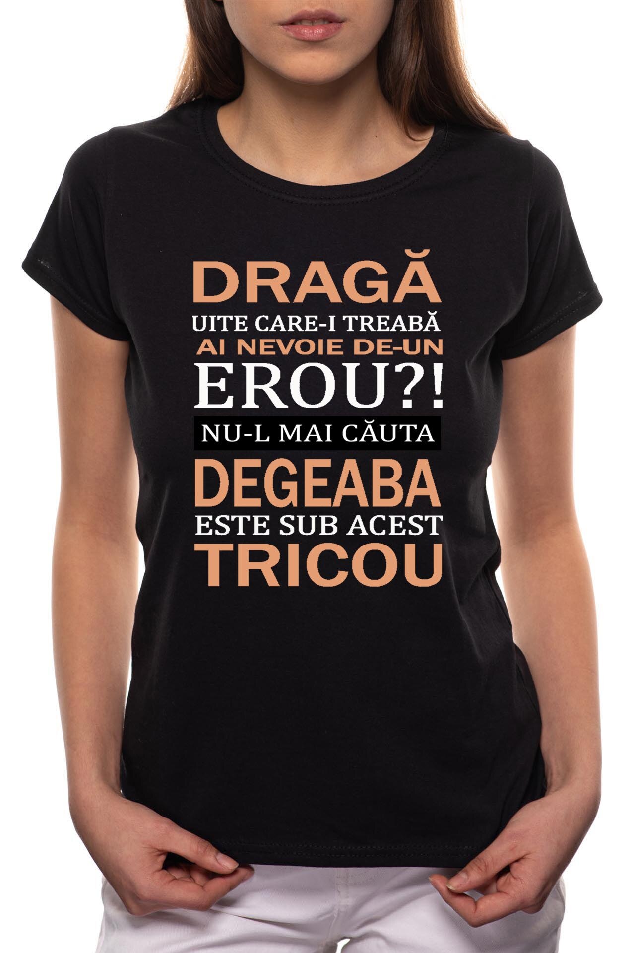 Tricou dama, Erou, 100% Bumbac, B53, Negru