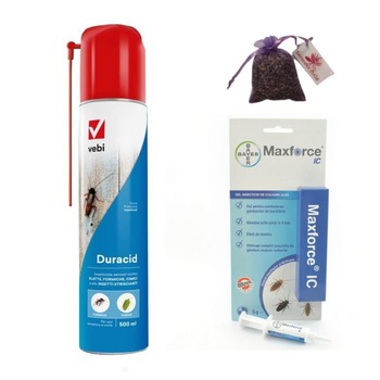 Set insecticid aerosol profesional Duracid 500 ml si Maxforce gel Bayer 5 gr si Saculet lavanda 10 gr anti gandaci, viespi, muste, furnici Set insecticid aerosol profesional Duracid 500 ml si Maxforce gel Bayer 5 gr si Saculet lavanda 10 gr anti gandaci, viespi, muste, furnici