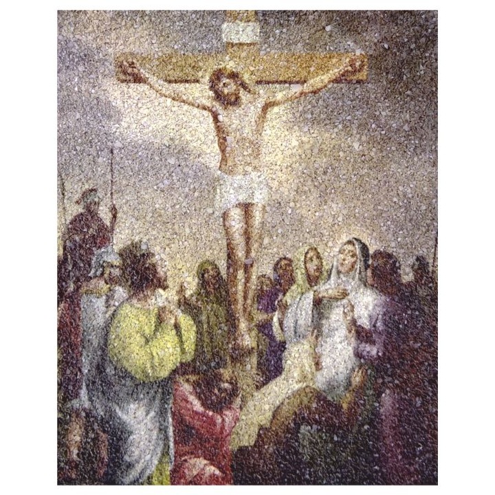 Icoana pe Coaja de OU, " Drumul Crucii 12-Hristos moare pe Cruce" , Ecoart Movement , suport de lemn stratificat , 25 cm x 20 cm