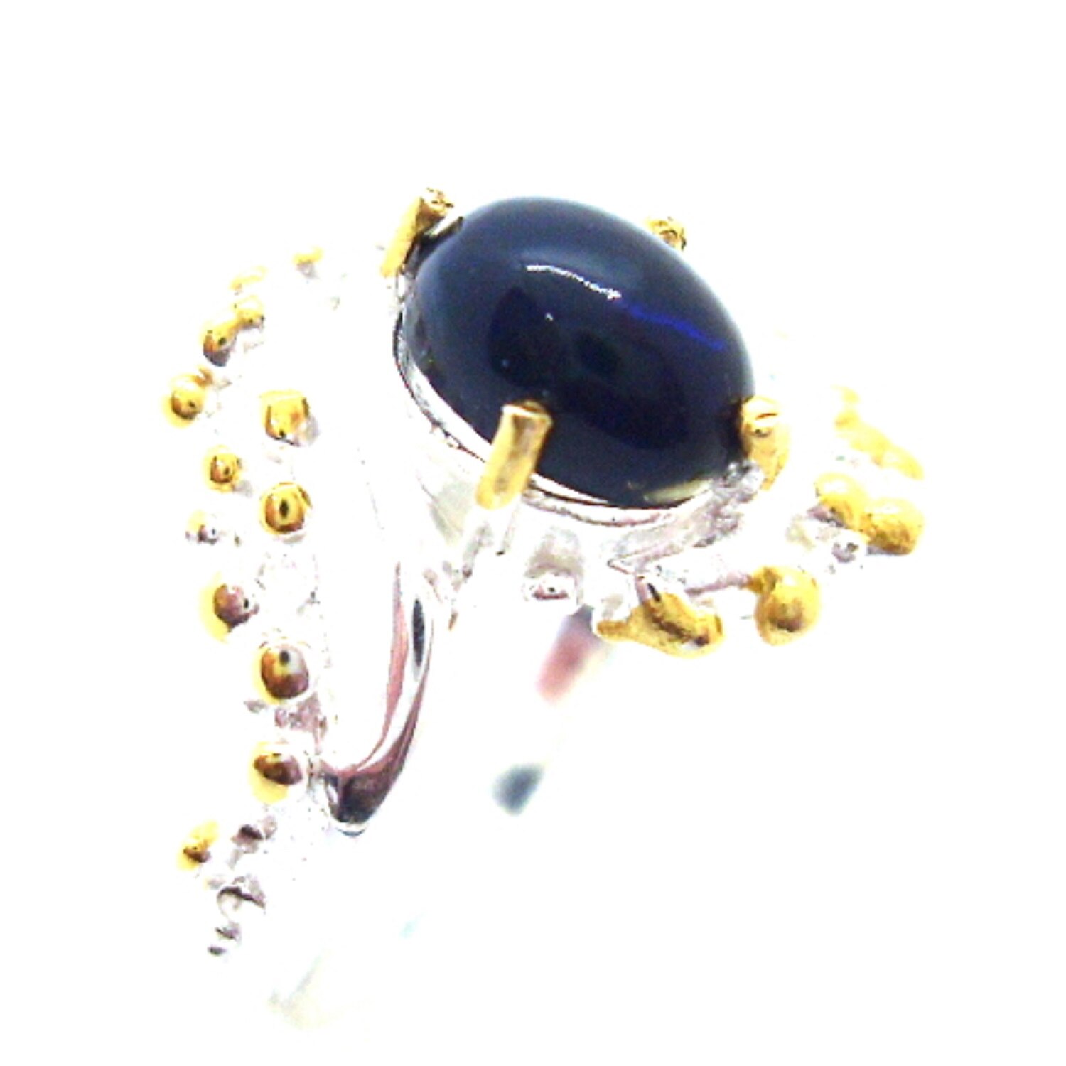 Inel din argint 925 cu opal negru-albastrui, FashionBijoux
