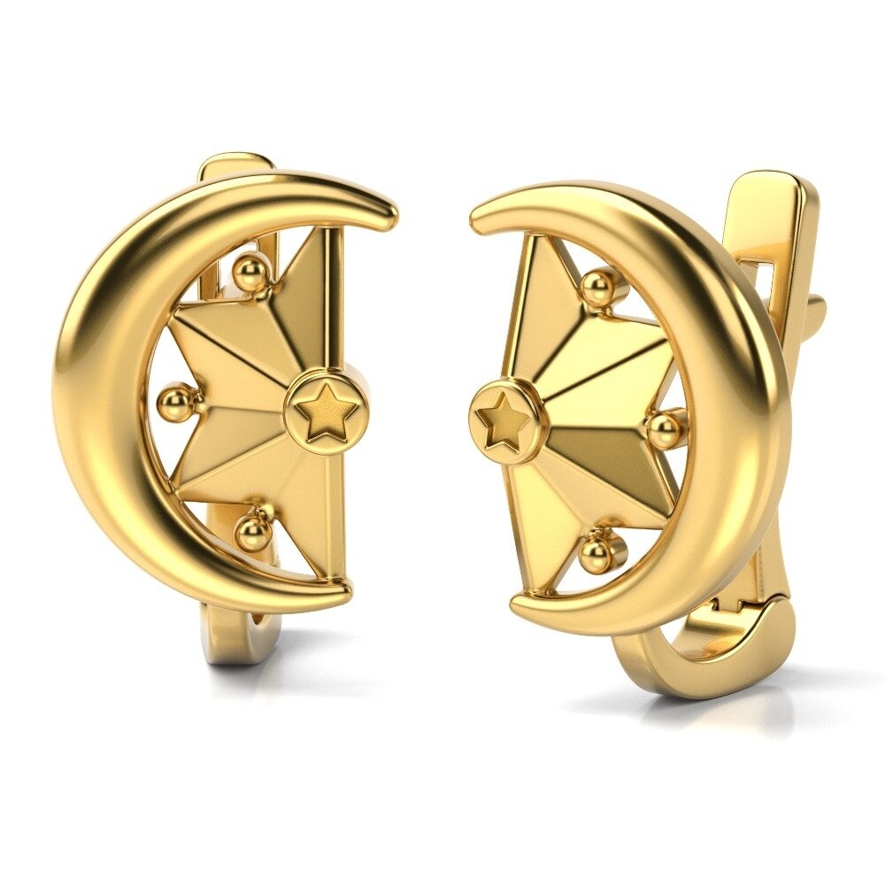 Cercei din aur galben model Moon and stars