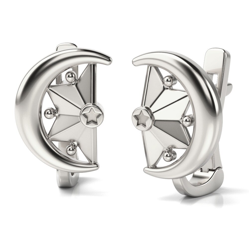 Cercei din aur alb model Moon and stars