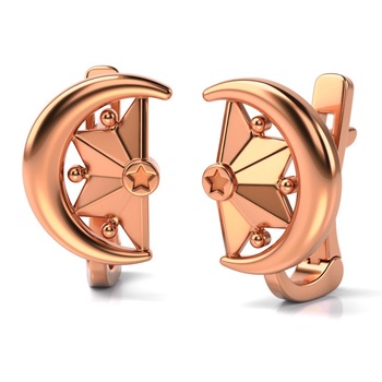 Cercei din aur roz model Moon and stars