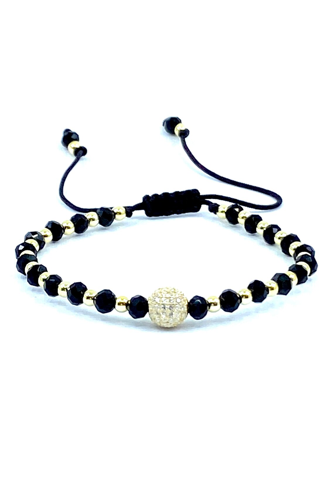 Bratara ajustabila Dinuzete, model unisex, argint 925, 15-20 cm, auriu/negru