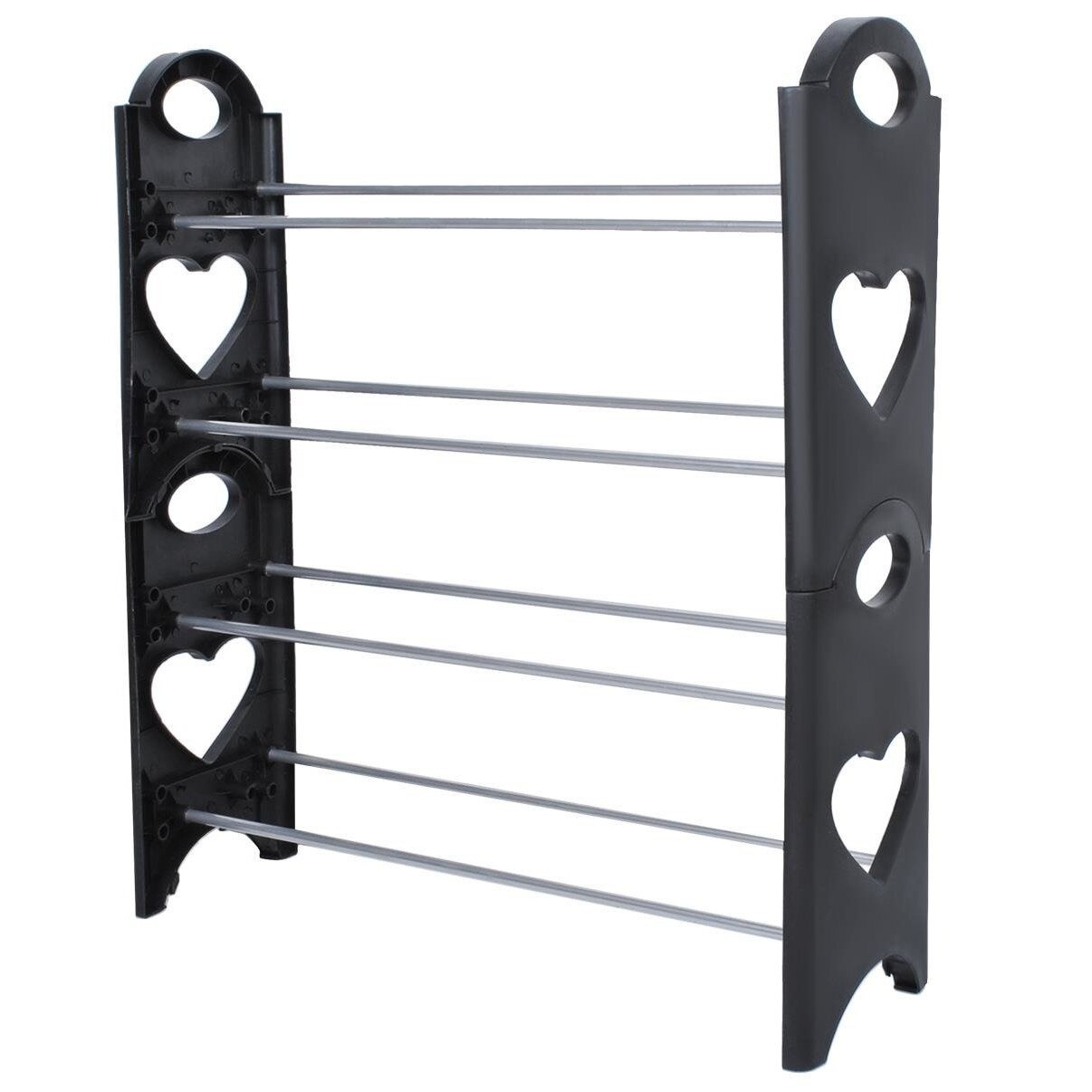 Suport de pantofi, Zola®, negru, 4 etaje, inimioare, 66x59x20 cm