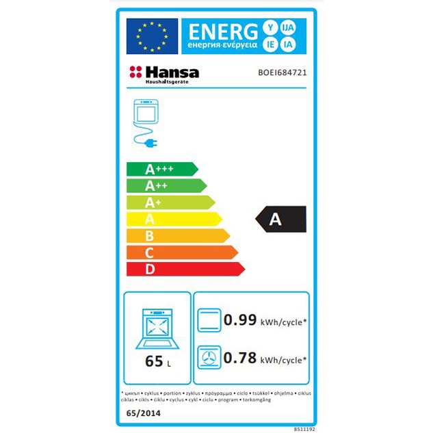 Cuptor incorporabil Hansa BOEI684721, 65 l, 8 Functii, Grill, Clasa A ...