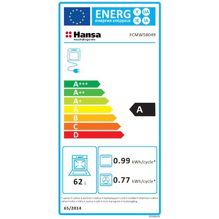 Aragaz Hansa FCMW58069, 3 arzatoare/ 1 zona de gatire, Mixt, Grill, Rotisor, Timer, Clasa A, 60 cm, Alb