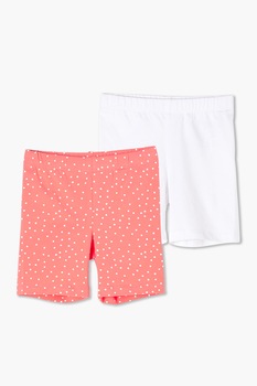 s.Oliver, Set de pantaloni scurti din jerseu cu diverse imprimeuri, 2 perechi, regular fit, Alb optic/Corai s.Oliver, Set de pantaloni scurti din jerseu cu diverse imprimeuri, 2 perechi, regular fit, Alb optic/Corai