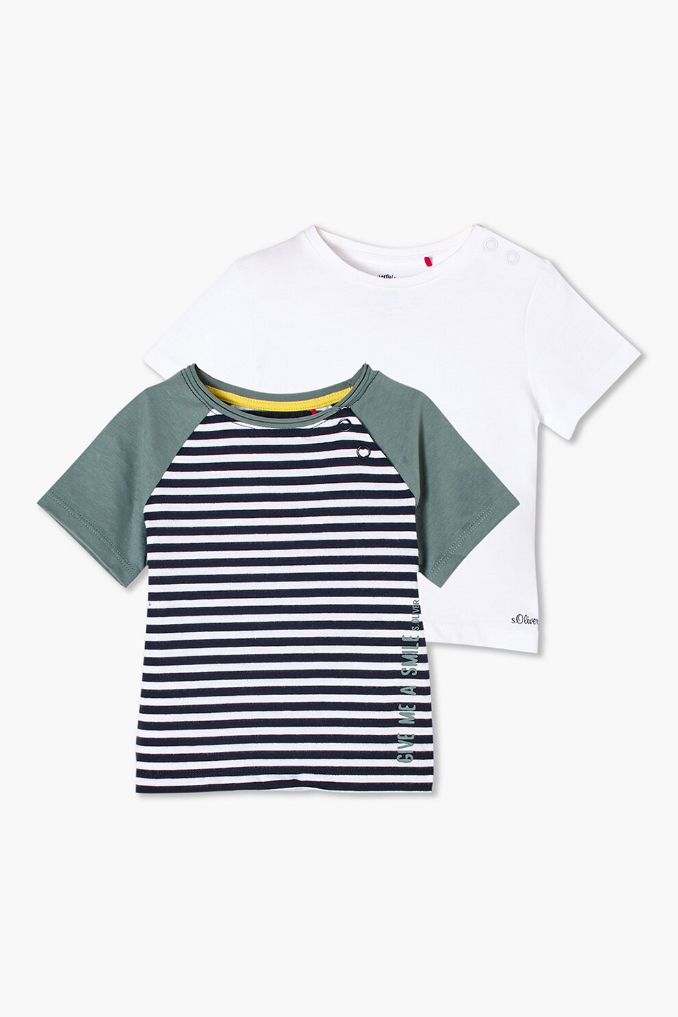 s.Oliver, Set de tricouri de bumbac cu diverse imprimeuri, 2 piese, gri, bleumarin, alb optic