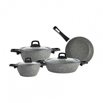 Set 7 cratite Karaca, Gris Bio, 18/22/26 cm, 2/3/3 L, Granit, Gri Set 7 cratite Karaca, Gris Bio, 18/22/26 cm, 2/3/3 L, Granit, Gri
