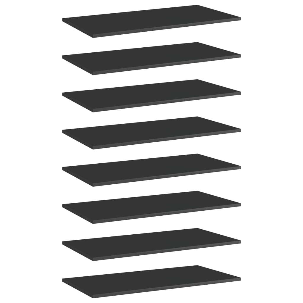 Set de 8 rafturi de biblioteca vidaXL, PAL, 80 x 40 x 1.5 cm, Negru extralucios