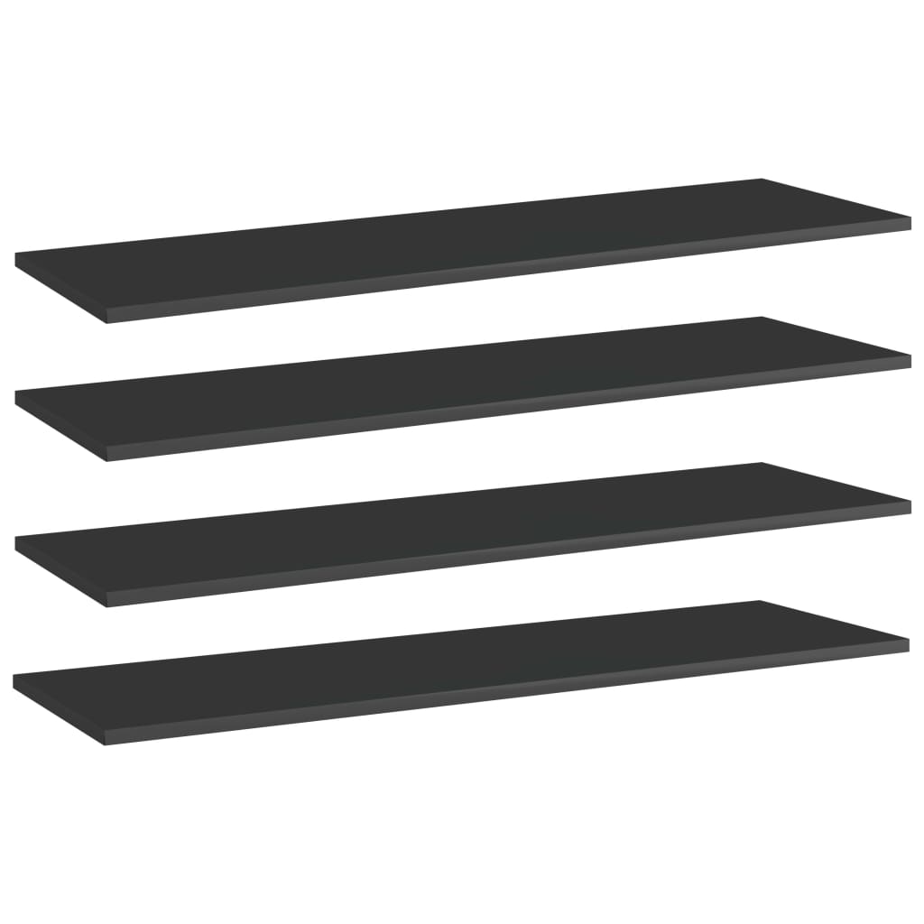Set de 4 rafturi de biblioteca, vidaXL, PAL, 100 x 30 x 1.5 cm, Negru extralucios
