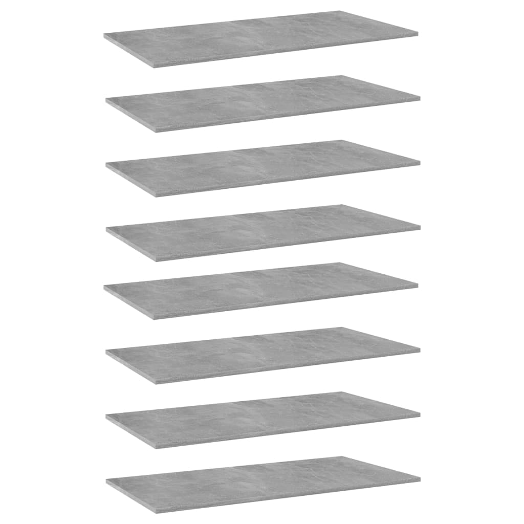 Set de 8 rafturi de biblioteca vidaXL, PAL, 80 x 30 x 1.5 cm, Gri finisaj beton