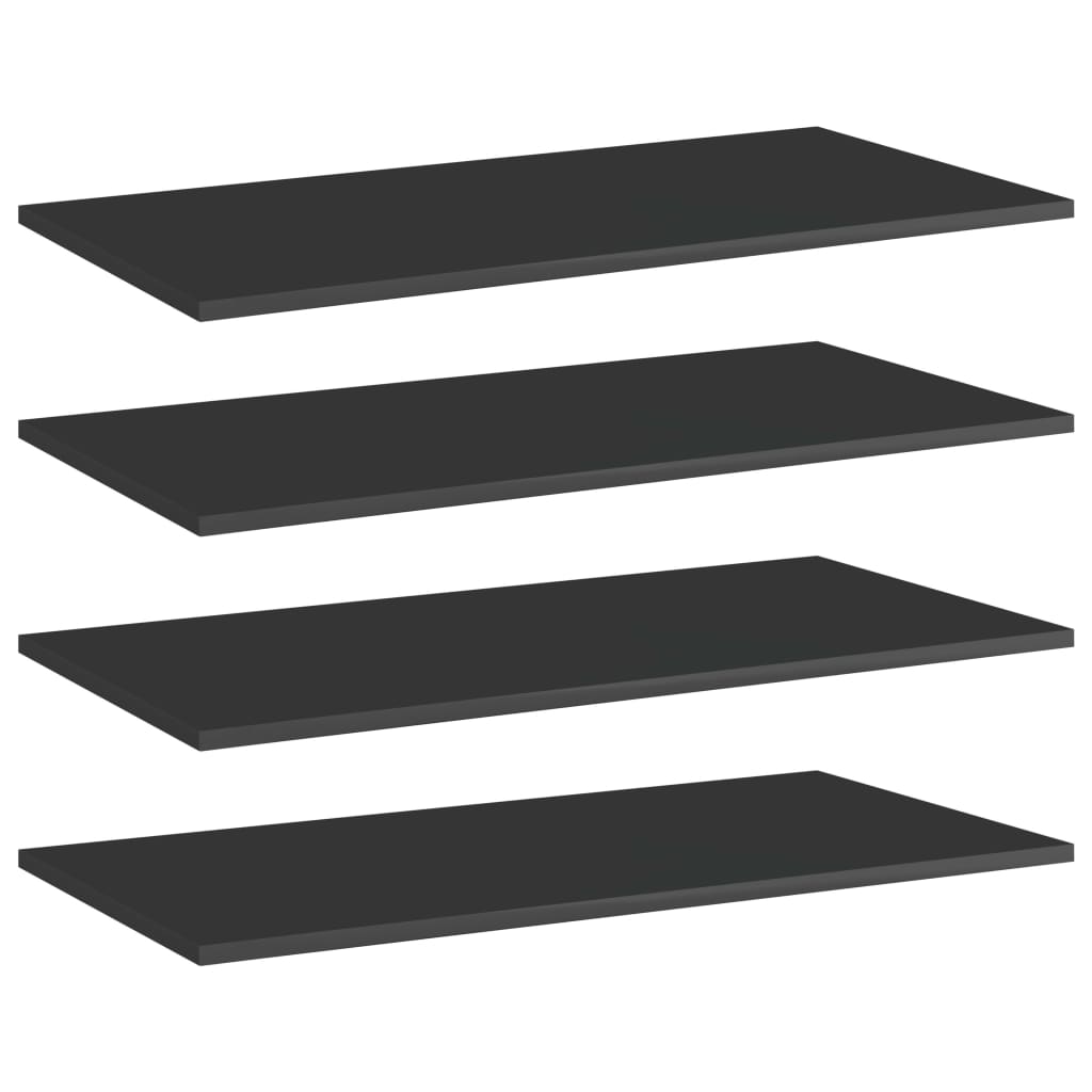 Set de 4 rafturi de biblioteca vidaXL, PAL, 80 x 40 x 1.5 cm, Negru extralucios