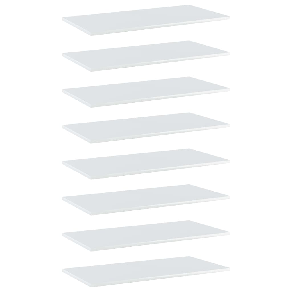 Set de 8 rafturi de biblioteca vidaXL, PAL, 80 x 40 x 1.5 cm, Alb extralucios