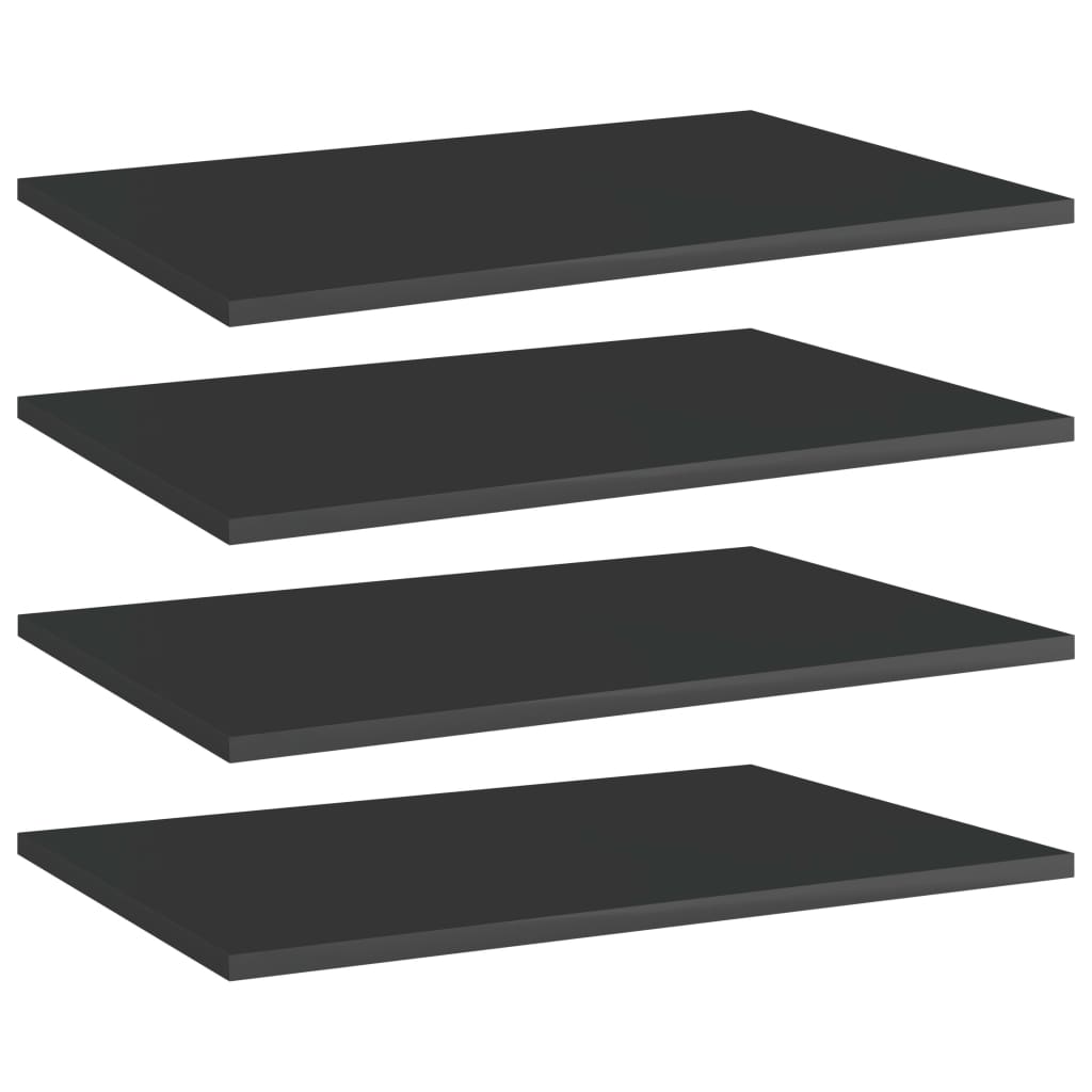 Set de 4 rafturi de biblioteca vidaXL, PAL, 60 x 40 x 1.5 cm, Negru extralucios