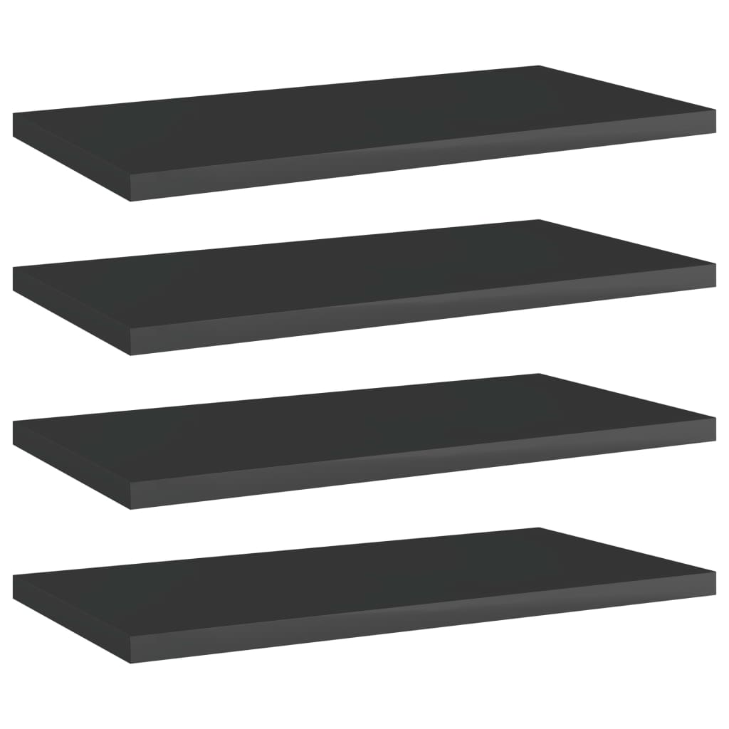Set de 4 rafturi de biblioteca vidaXL, PAL, 40 x 20 x 1.5 cm, Negru extralucios