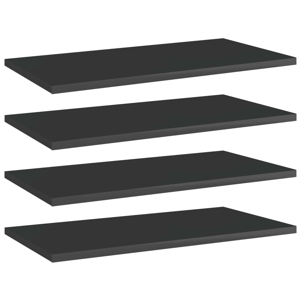 Set de 4 rafturi de biblioteca vidaXL, PAL, 60 x 30 x 1.5 cm, Negru extralucios