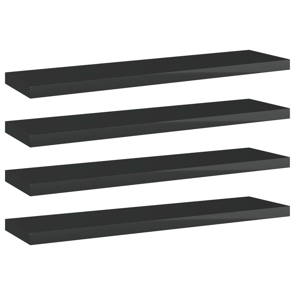 Set de 4 rafturi de biblioteca vidaXL, PAL, 40 x 10 x 1.5 cm, Negru extralucios