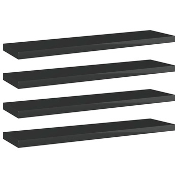 Set de 4 rafturi de biblioteca vidaXL, PAL, 40 x 10 x 1.5 cm, Negru extralucios Set de 4 rafturi de biblioteca vidaXL, PAL, 40 x 10 x 1.5 cm, Negru extralucios