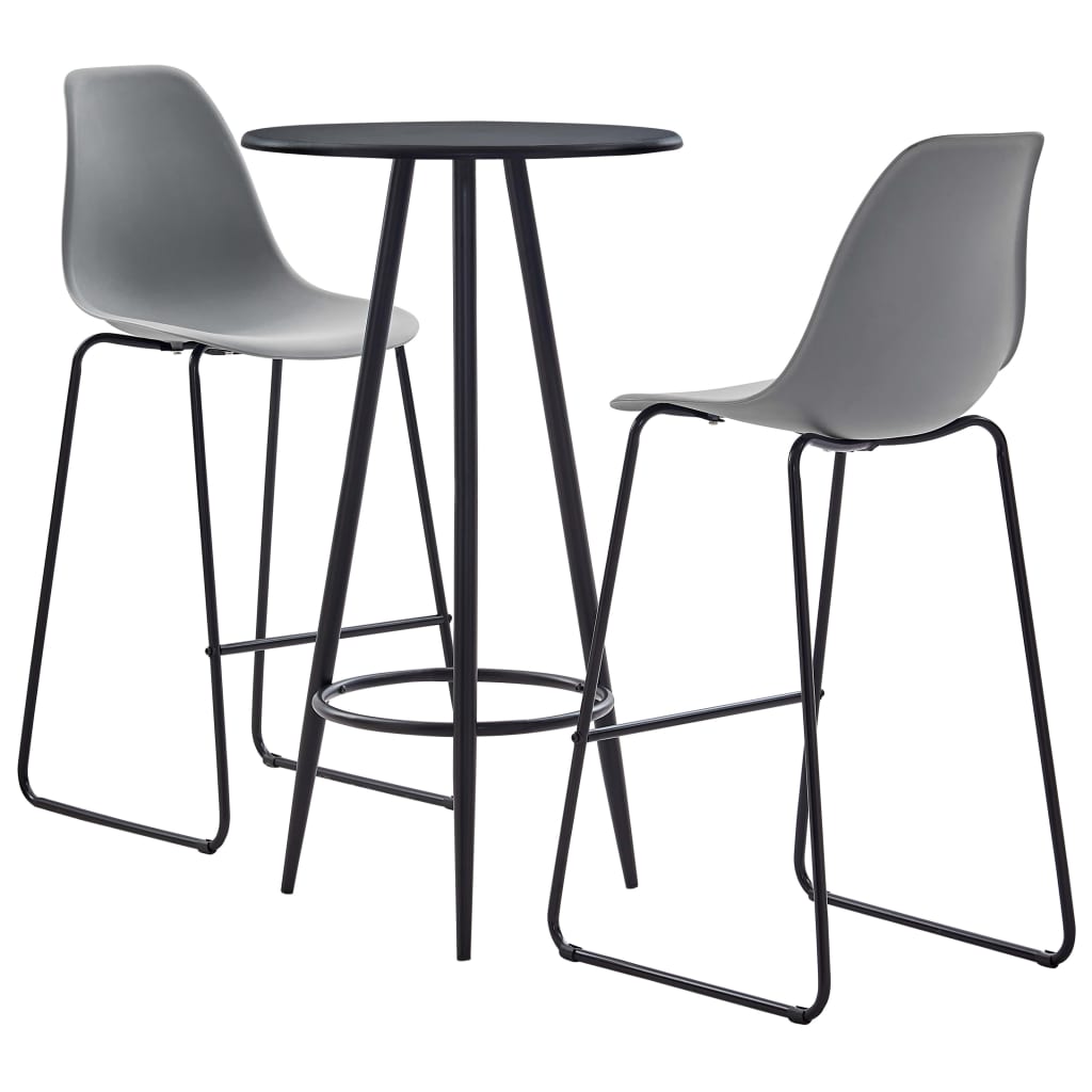Set mobilier pentru bar din 3 piese cu masa rotunda neagra, vidaXL, Plastic, 60 x 107.5 cm, Gri