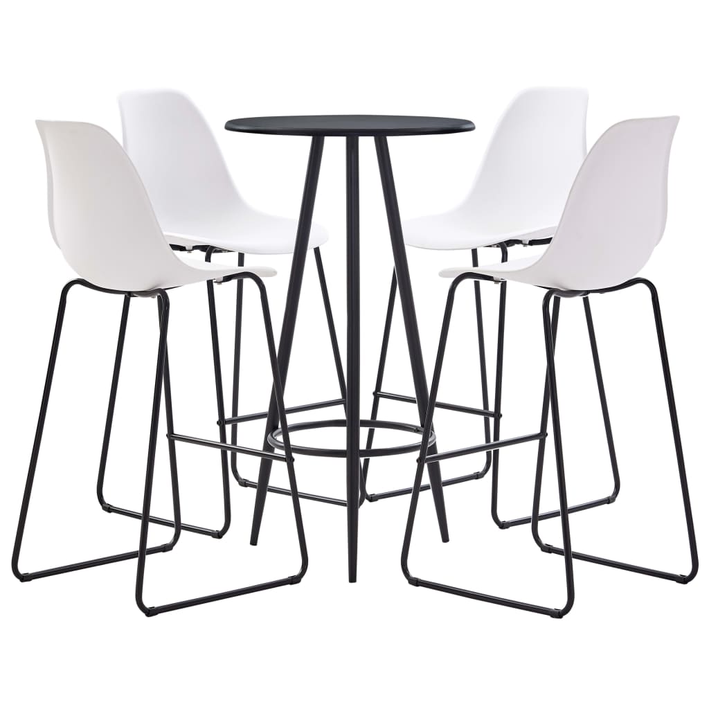 Set mobilier pentru bar din 5 piese cu masa rotunda neagra, vidaXL, Plastic, 60 x 107.5 cm, Alb