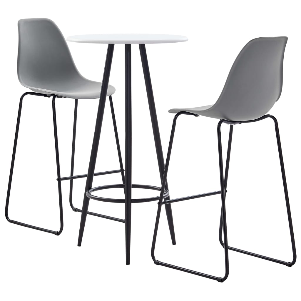 Set mobilier pentru bar din 3 piese cu masa rotunda alba, vidaXL, Plastic, 60 x 107.5 cm, Gri