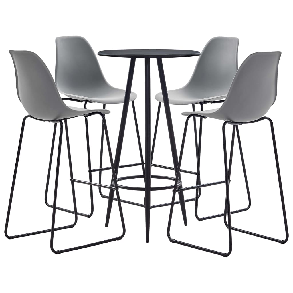 Set mobilier pentru bar din 5 piese cu masa rotunda neagra, vidaXL, Plastic, 60 x 107.5 cm, Gri