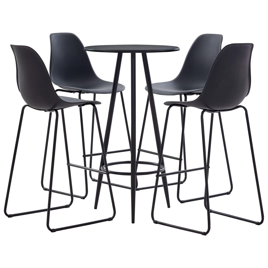Set mobilier pentru bar din 5 piese cu masa rotunda neagra, vidaXL, Plastic, 60 x 107.5 cm, Negru