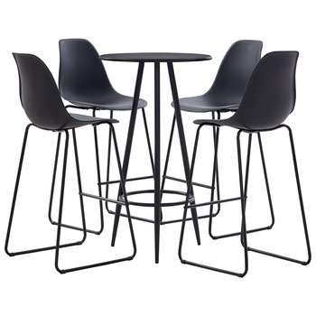 Set mobilier pentru bar din 5 piese cu masa rotunda neagra, vidaXL, Plastic, 60 x 107.5 cm, Negru Set mobilier pentru bar din 5 piese cu masa rotunda neagra, vidaXL, Plastic, 60 x 107.5 cm, Negru