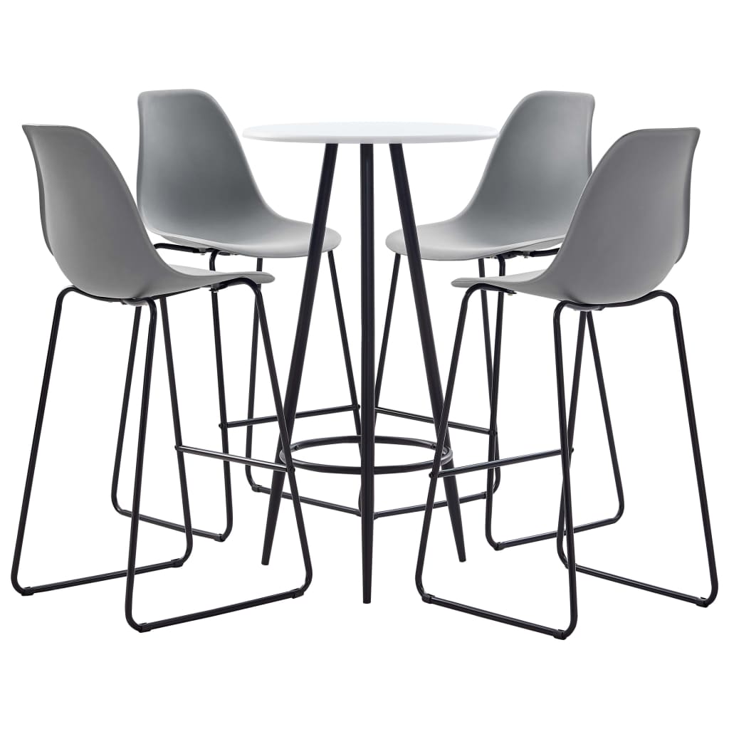 Set mobilier pentru bar din 5 piese cu masa rotunda alba, vidaXL, Plastic, 60 x 107.5 cm, Gri
