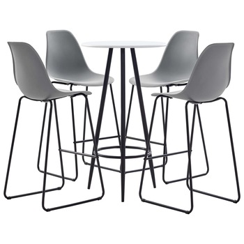Set mobilier pentru bar din 5 piese cu masa rotunda alba, vidaXL, Plastic, 60 x 107.5 cm, Gri Set mobilier pentru bar din 5 piese cu masa rotunda alba, vidaXL, Plastic, 60 x 107.5 cm, Gri