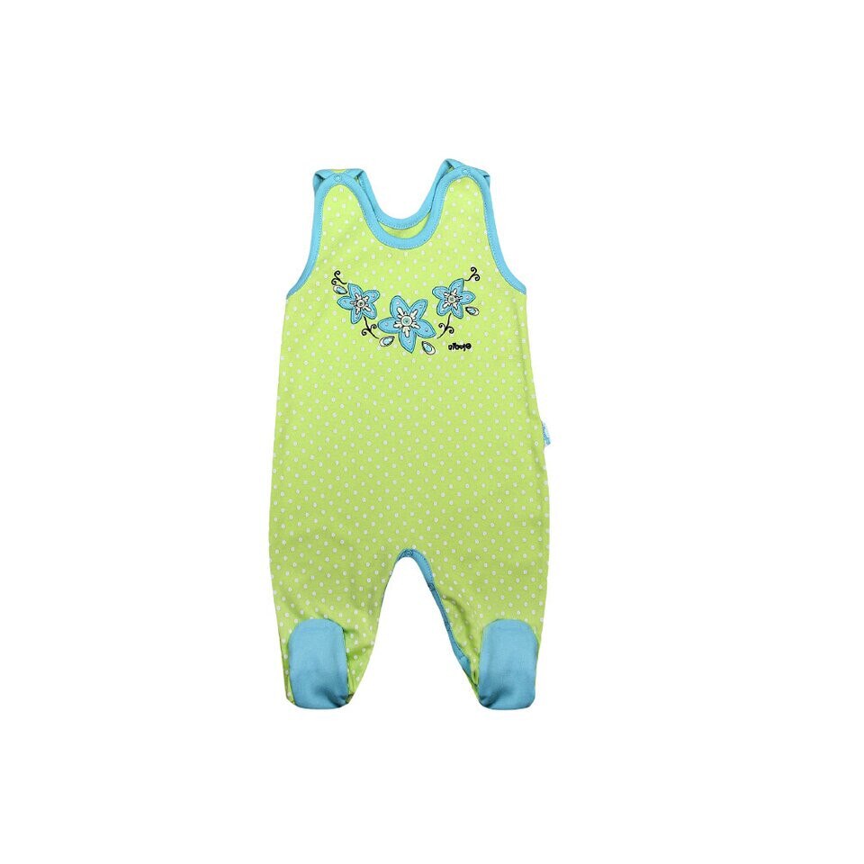 Salopeta verde cu cu buline si flori albastre 80 cm