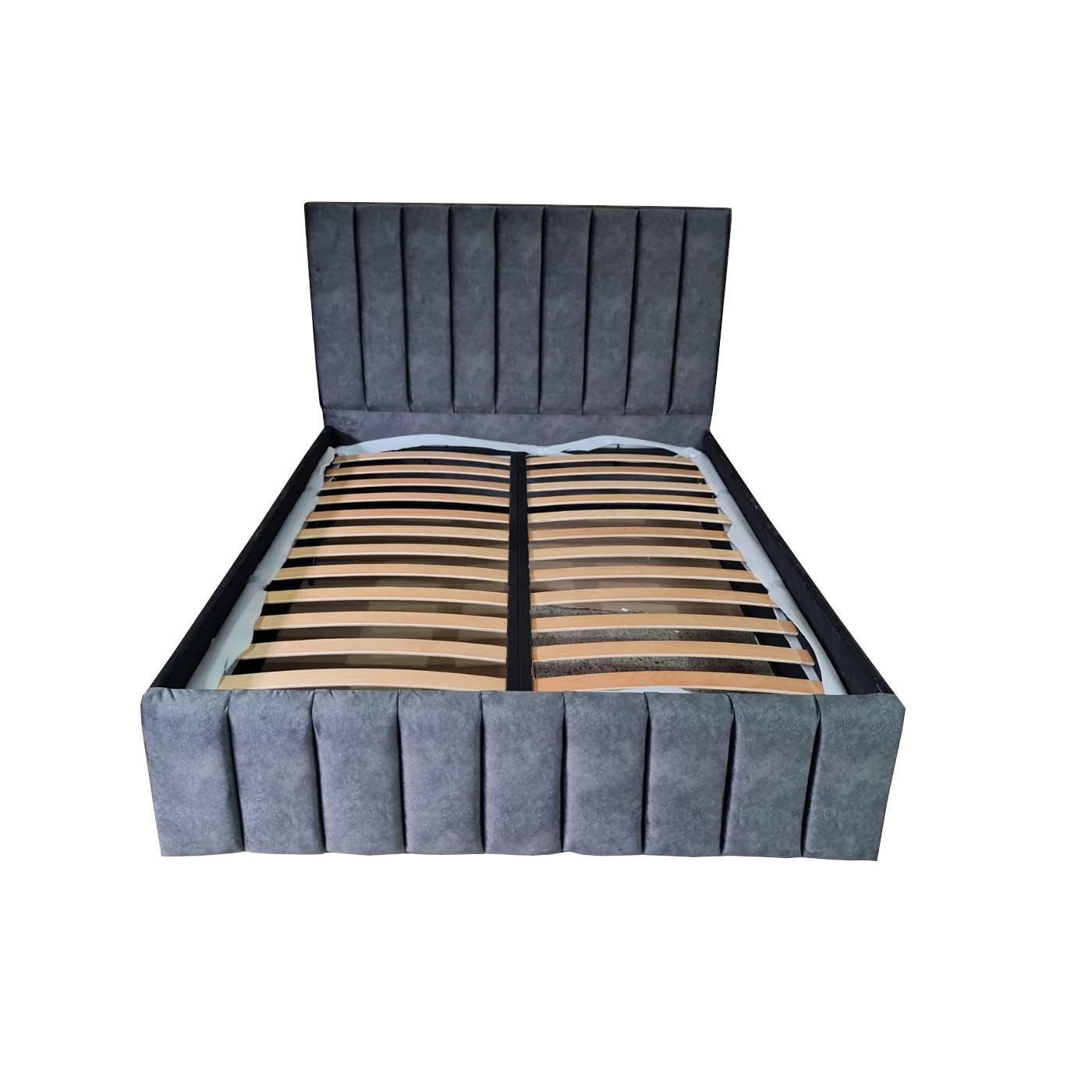 Pat dublu cu somiera, Beds Place, Diego V2 Gri Antracit, 160x200 cm, H130 cm